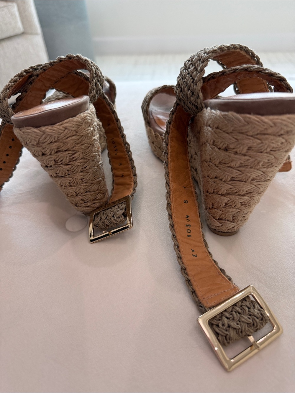 Stuart Weitzman Braided Taupe Espadrille Wedge Sandals - Picture 3 of 3